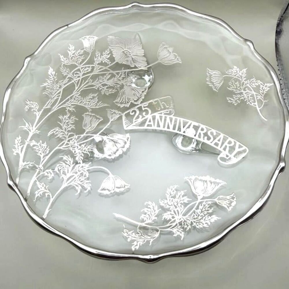 Silver City 25th  Anniversary Footed Plate Sterling Inlay Crystal 7.5 inches